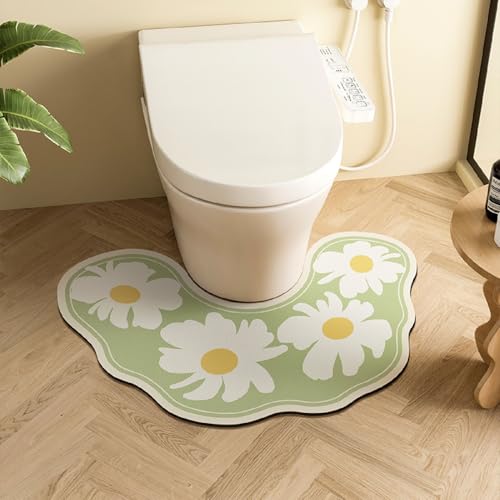PEIHUODAN U-Förmige Toilettenmatte – Badezimmerteppich Mit Blumenmuster, Schnelltrocknende Und rutschfeste Toilettenmatte Aus Kieselgur, Saugfähig Und Waschbar (Grün,40x63cm) von PEIHUODAN