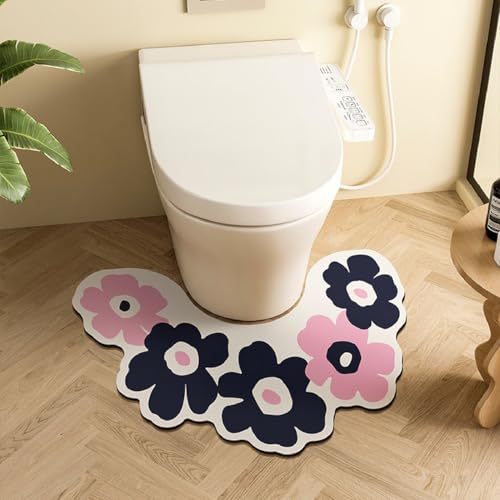 PEIHUODAN U-Förmige Toilettenmatte – Badezimmerteppich Mit Blumenmuster, Schnelltrocknende Und rutschfeste Toilettenmatte Aus Kieselgur, Saugfähig Und Waschbar (Rosa,40x63cm) von PEIHUODAN