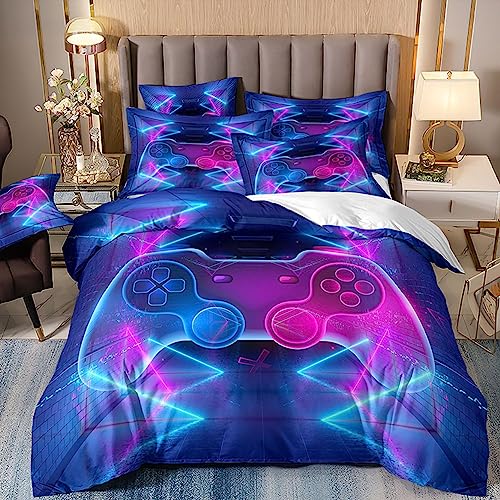 PEIHUODAN Video Game Quilt Cover Jungen Mädchen Teens Polyester Bettwäsche Set 2/3 Stück blau lila Galaxy Star Game Controller Bettbezug Gamer Gamepad Bettbezug Kissenbezug (Farbe 6,200x200 cm) von PEIHUODAN