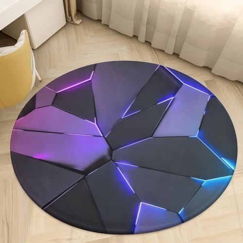 PEIHUODAN Visuell Abstrakt 3D Geometrischer Runder Teppich 130 cm, Gaming-Teppich für Jungen-Teenagerzimmer, Flanell-Anti-Rutsch Gamer Gaming Stuhl, Runde Teppiche Weiche Kinderzimmermatte, Multi 2 von PEIHUODAN