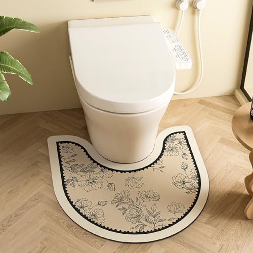 PEIHUODAN Wc Vorleger Mit Ausschnitt Kieselalgenschlamm Material Wc Vorleger rutschfest Böhmischer Blumen Drucke Retro Ethno Stil Waschbar Badezimmer Teppich Toiletten Mat (Farbe 1,55x60cm) von PEIHUODAN