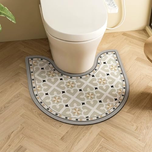 PEIHUODAN Wc Vorleger Mit Ausschnitt Kieselalgenschlamm Material Wc Vorleger rutschfest Böhmischer Blumen Drucke Retro Ethno Stil Waschbar Badezimmer Teppich Toiletten Mat (Farbe 10,60x90cm) von PEIHUODAN