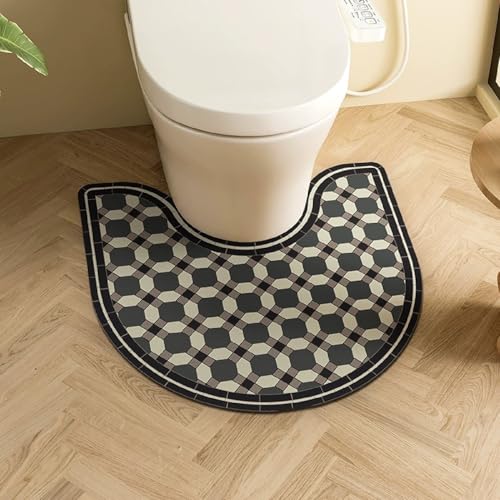 PEIHUODAN Wc Vorleger Mit Ausschnitt Kieselalgenschlamm Material Wc Vorleger rutschfest Böhmischer Blumen Drucke Retro Ethno Stil Waschbar Badezimmer Teppich Toiletten Mat (Farbe 11,55x60cm) von PEIHUODAN