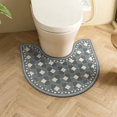 PEIHUODAN Wc Vorleger Mit Ausschnitt Kieselalgenschlamm Material Wc Vorleger rutschfest Böhmischer Blumen Drucke Retro Ethno Stil Waschbar Badezimmer Teppich Toiletten Mat (Farbe 12,55x60cm) von PEIHUODAN