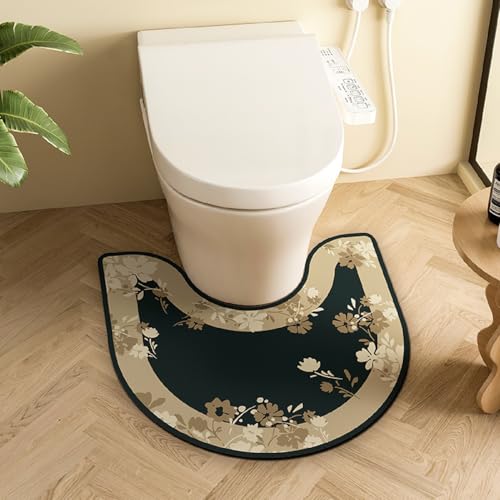 PEIHUODAN Wc Vorleger Mit Ausschnitt Kieselalgenschlamm Material Wc Vorleger rutschfest Böhmischer Blumen Drucke Retro Ethno Stil Waschbar Badezimmer Teppich Toiletten Mat (Farbe 2,55x60cm) von PEIHUODAN