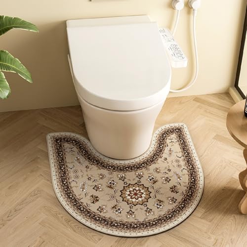 PEIHUODAN Wc Vorleger Mit Ausschnitt Kieselalgenschlamm Material Wc Vorleger rutschfest Böhmischer Blumen Drucke Retro Ethno Stil Waschbar Badezimmer Teppich Toiletten Mat (Farbe 3,55x60cm) von PEIHUODAN