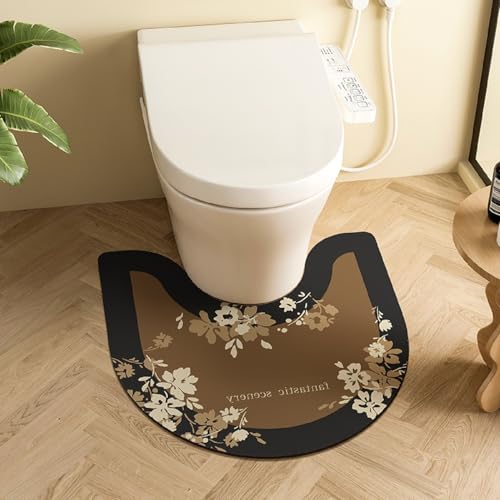 PEIHUODAN Wc Vorleger Mit Ausschnitt Kieselalgenschlamm Material Wc Vorleger rutschfest Böhmischer Blumen Drucke Retro Ethno Stil Waschbar Badezimmer Teppich Toiletten Mat (Farbe 6,55x60cm) von PEIHUODAN