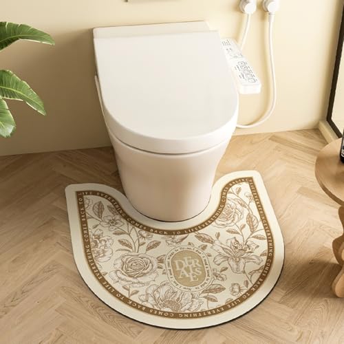 PEIHUODAN Wc Vorleger Mit Ausschnitt Kieselalgenschlamm Material Wc Vorleger rutschfest Böhmischer Blumen Drucke Retro Ethno Stil Waschbar Badezimmer Teppich Toiletten Mat (Farbe 7,55x60cm) von PEIHUODAN