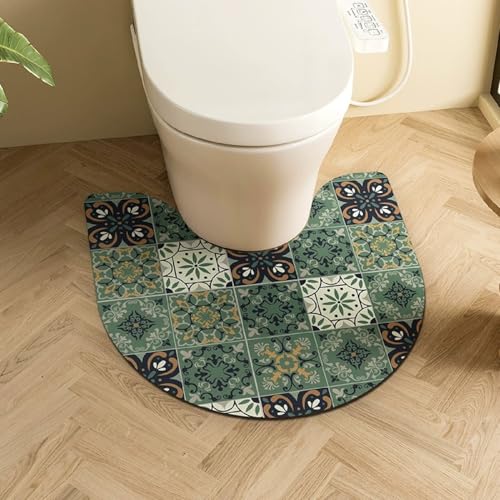 PEIHUODAN Wc Vorleger Mit Ausschnitt Kieselalgenschlamm Material Wc Vorleger rutschfest Böhmischer Blumen Drucke Retro Ethno Stil Waschbar Badezimmer Teppich Toiletten Mat (Farbe 8,60x90cm) von PEIHUODAN