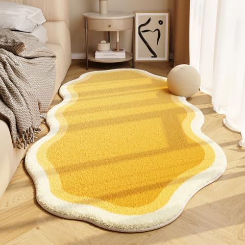 PEIHUODAN Weicher Plüsch Teppich – Flauschige Nachttischmatte, Dekorativer Teppich für Wohnzimmer Schlafzimmer Badezimmer, Dekoration für Mädchenzimmer, Nachttisch Läufer (Gelb,50x80 cm) von PEIHUODAN