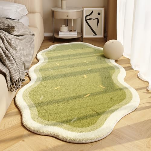 PEIHUODAN Weicher Plüsch Teppich – Flauschige Nachttischmatte, Dekorativer Teppich für Wohnzimmer Schlafzimmer Badezimmer, Dekoration für Mädchenzimmer, Nachttisch Läufer (Grün,60x120 cm) von PEIHUODAN