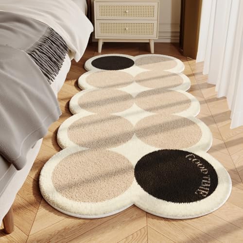 PEIHUODAN Weicher Plüsch Teppich – Flauschige Nachttischmatte, Dekorativer Teppich für Wohnzimmer Schlafzimmer Badezimmer, Dekoration für Mädchenzimmer, Nachttisch Läufer (Khaki Schwarz,60x180 cm) von PEIHUODAN