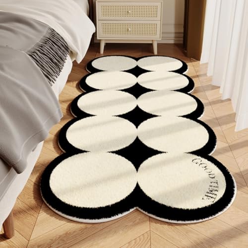 PEIHUODAN Weicher Plüsch Teppich – Flauschige Nachttischmatte, Dekorativer Teppich für Wohnzimmer Schlafzimmer Badezimmer, Dekoration für Mädchenzimmer, Nachttisch Läufer (Weiß Schwarz,50x80 cm) von PEIHUODAN