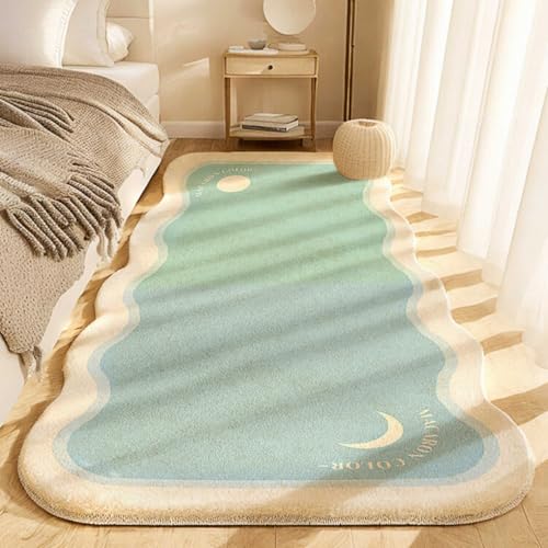 Plüsch Nachttisch Teppich Läufer Wolken Volltonfarbe, Weicher Flauschiger Teppich für Wohnzimmer Schlafzimmer Spielzimmer, Rutschfeste Badematte, Dekoration für Mädchenschlafzimmer, 60x120 cm, Blau von PEIHUODAN