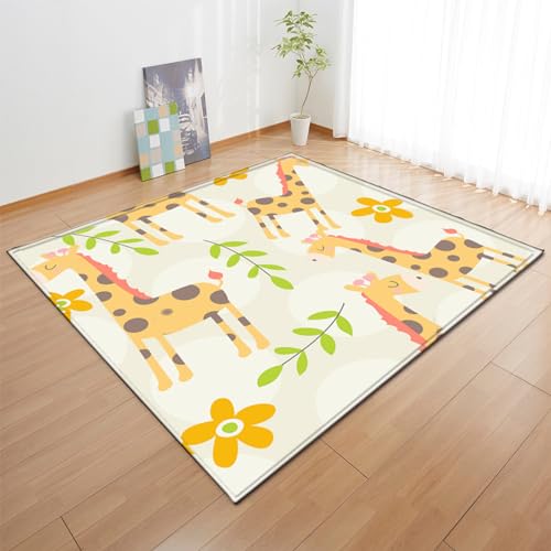 Rosa Gelb Grau Kinderteppich Cartoon Kätzchen Giraffe Koala Print Teppich für Kinderzimmer Kurzflor Jungen Mädchen Wohnzimmer Teppich Spielteppich Nachttisch Teppich Area Rug (Gelb,160x200 cm) von PEIHUODAN