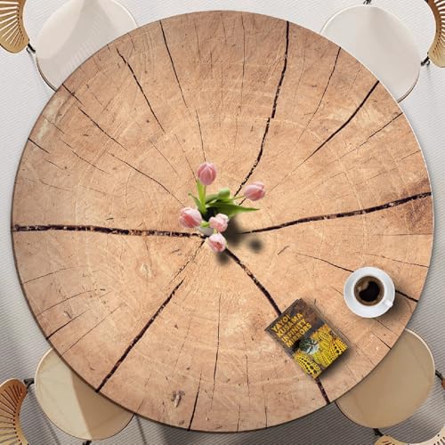 Runde Tischdecke Für Den Außenbereich Mit Elastischem Rand – 3D-Holzmaserung, Polyester, Flecken- Und Wasserfest – Passend Für Runde Tische – Waschbar Für Garten Und Esszimmer (Print 4,140cm) von PEIHUODAN