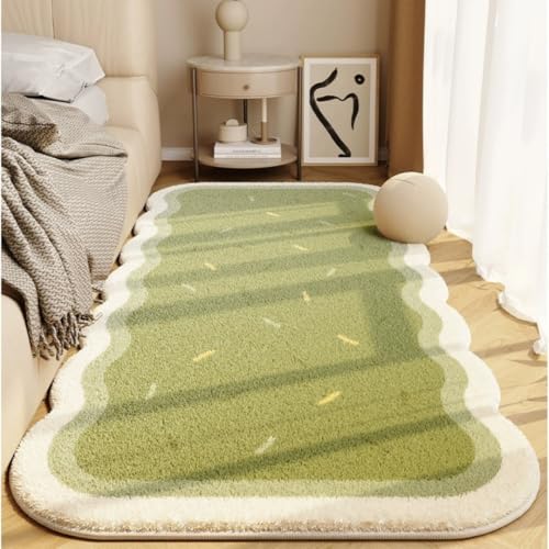 Schlichter Plüschteppich mit Punktemuster, Weich und Flauschig, Läuferteppich für Wohnzimmer, Schlafzimmer, Flur, Badezimmer, Mädchenschlafzimmer, Dekorative Fußmatte am Bett, 60x120 cm, Grün 4 von PEIHUODAN