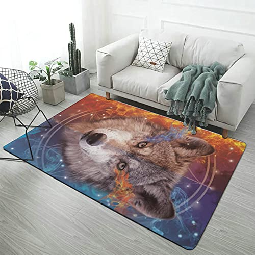 Schwarzer und Weißer Wolf Traumfänger Teppich Flanell Teppich Wohnzimmer Schlafzimmer Teppich Böhmischer Wolf 3D Männer Jungen Zimmer Nachttisch Teppich Spiel Teppich Läufer (Farbe 2,120x180 cm) von PEIHUODAN