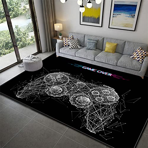 Spielkonsole 3D Wohnzimmer Schlafzimmer Teppich Moderner Videospiel-Controller Junge Mädchen Teenager Zimmer Bodenmatte Waschbar Rugs Mat Küche, Wohnzimmer, Flur Teppich (Schwarz,120 x 160 cm) von PEIHUODAN