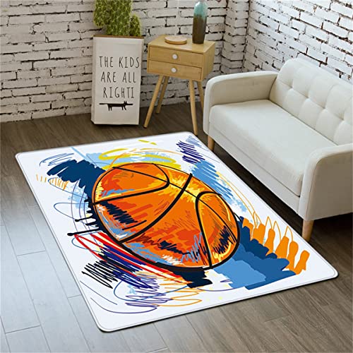 Sport-Basketball Teppich Plüsch Teppich Königin Wohnzimmer Schlafzimmer moderne Wohnkultur braun Basketball Sternenblau Kinder Jungen Herrenzimmer Nachttisch Läufer Fußmatte (Farbe 5,100x120 cm) von PEIHUODAN