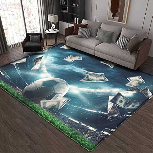 Sportlicher 3D Teppich Für Wohnzimmer Sport Fußball Kinderteppich Grün Fußballplatz Doodle Loch In Der Wand Fußball Junge Teenager Schlafzimmer Küche Flur Teppich Fußmatte (Farbe 1,100x150 cm) von PEIHUODAN