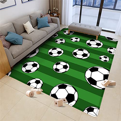 Sportlicher 3D Teppich Für Wohnzimmer Sport Fußball Kinderteppich Grün Fußballplatz Doodle Loch In Der Wand Fußball Junge Teenager Schlafzimmer Küche Flur Teppich Fußmatte (Farbe 2,100x150 cm) von PEIHUODAN