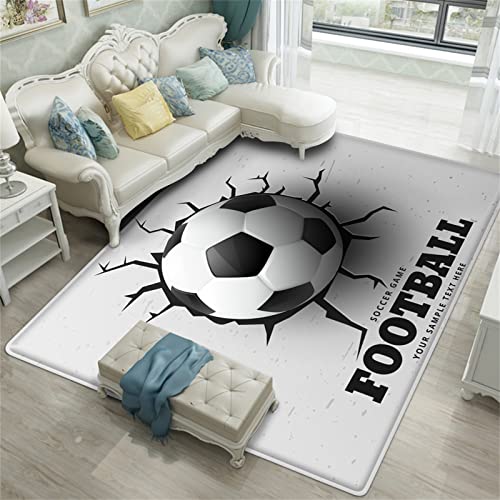 Sportlicher 3D Teppich Für Wohnzimmer Sport Fußball Kinderteppich Grün Fußballplatz Doodle Loch In Der Wand Fußball Junge Teenager Schlafzimmer Küche Flur Teppich Fußmatte (Farbe 4,160x200 cm) von PEIHUODAN