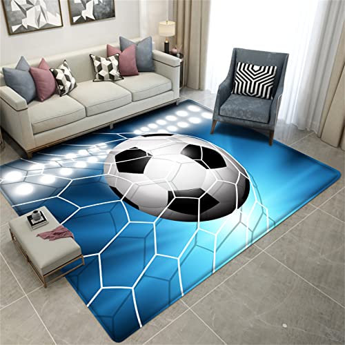 Sportlicher 3D Teppich Für Wohnzimmer Sport Fußball Kinderteppich Grün Fußballplatz Doodle Loch In Der Wand Fußball Junge Teenager Schlafzimmer Küche Flur Teppich Fußmatte (Farbe 5,120x160 cm) von PEIHUODAN