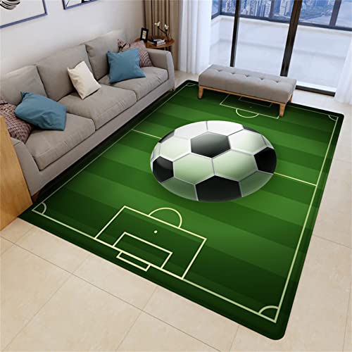 Sportlicher 3D Teppich Für Wohnzimmer Sport Fußball Kinderteppich Grün Fußballplatz Doodle Loch In Der Wand Fußball Junge Teenager Schlafzimmer Küche Flur Teppich Fußmatte (Farbe 6,120x180 cm) von PEIHUODAN