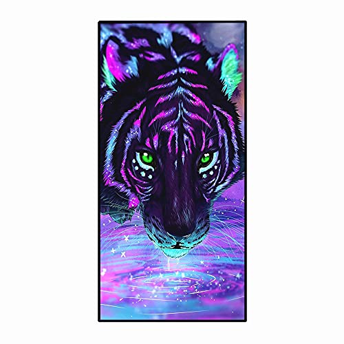 Strandtuch Microfaser Extra Groß 3D Muster XL XXL Frottee Kinder Teenager Jungen Herren Bunt Tiger Löwe Wolf Tier Motiv Handtuch Badetuch Stranddecke Surfen Schwimmen Kuscheldecke (100x200 cm,Lila) von PEIHUODAN