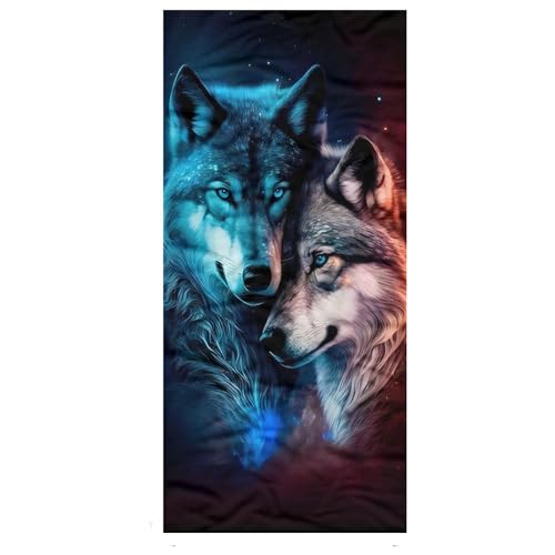 Strandtuch XXL Microfaser Groß Herren Kinder 3D Tiger Wolf Leopard Tier Handtuch Badetuch Schnelltrocknend Strand Duschtuch Strandlaken Saunahandtuch Fitness Kuscheldecke (150 x 200 cm,Blau) von PEIHUODAN