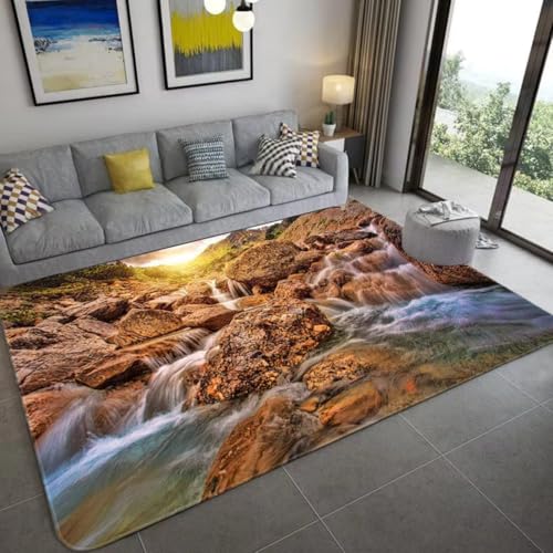 Teppich Natürlicher Landschaft Grün Wald Wasserfall Felsen 3D Flanellteppich Modern Dekor Rutschfest Waschbar, Geeignet Für Wohnzimmer Schlafzimmer Arbeitszimmer Badezimmer (Color 1,120x160 cm) von PEIHUODAN
