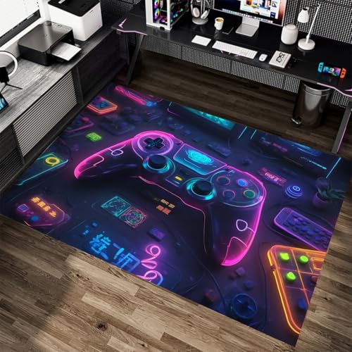 Teppich Teenager Bereich Teppich Gaming Neon Teppich Gaming Stuhl Teppich Game Controller Videospiele Teppich für Kinderzimmer Waschbar Gamer Teppich Spielkonsole Dekoration, 160x200 cm, Color 5 von PEIHUODAN