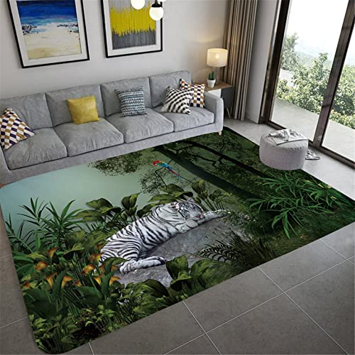 Teppich für Wohnzimmer Schlafzimmer 3D Tier Tropischer Dschungel Tiger Löwe Leopard Design Moderne Teppich Nachttisch Teppich Küche Teppich Doormat Badezimmer Matte Läufer (Farbe 2,120x160 cm) von PEIHUODAN