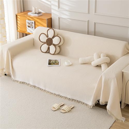 Waffel Sofa Überwurfdecke Große 1 2 3 4 Sitzer Sofaüberwurf Mit Deko Quasten, Moderne Einfache Solide Farbe Wohnzimmer Wohndecke Sofadecke Rutschfeste Couch Überwürf Tagesdecke (Beige,180x340cm) von PEIHUODAN