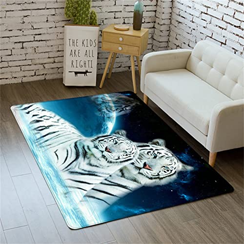 Weiß Tiger Teppich Fantasy Tier Tiger Home Wohnzimmer Teppich Anti-Rutsch Kinderzimmer Teppich Jungen Mädchen Schlafzimmer Teppich Dekoration Fußmatte Gymnastik Yogamatte (Farbe1,120 x 180 cm) von PEIHUODAN