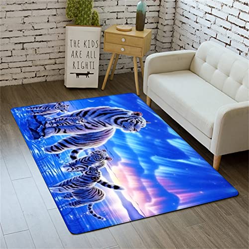 Weiß Tiger Teppich Fantasy Tier Tiger Home Wohnzimmer Teppich Anti-Rutsch Kinderzimmer Teppich Jungen Mädchen Schlafzimmer Teppich Dekoration Fußmatte Gymnastik Yogamatte (Farbe4,160 x 200 cm) von PEIHUODAN