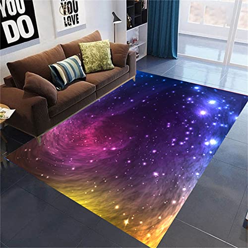 Wohnzimmer Schlafzimmer Teppich 3D Universum Galaxie Rutschfester Teppich Junge Männer Raumdekoration läuft, Rutschfester Teppich an der Küchenspüle Gymnastik Yoga Matte (Gelbviolett,120 x 160 cm) von PEIHUODAN