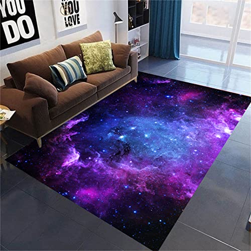 Wohnzimmer Schlafzimmer Teppich 3D Universum Galaxie Rutschfester Teppich Junge Männer Raumdekoration läuft, Rutschfester Teppich an der Küchenspüle Gymnastik Yoga Matte (Violett,120 x 160 cm) von PEIHUODAN