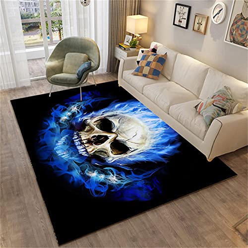 Wohnzimmer-Teppich Rose Wolf Flamme Totenkopf Braun Holzmaserung Schmetterling Tie-dye Teppiche Pads Rutschfeste Kinder Erwachsene Schlafzimmer Teppich Fußmatte Badematte (Blau A,80 x 160 cm) von PEIHUODAN