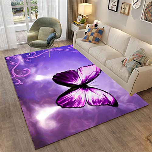 Wohnzimmer-Teppich Rose Wolf Flamme Totenkopf Braun Holzmaserung Schmetterling Tie-dye Teppiche Pads Rutschfeste Kinder Erwachsene Schlafzimmer Teppich Fußmatte Badematte (Violett,100 x 150 cm) von PEIHUODAN