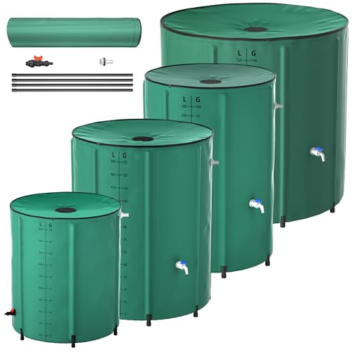 PEILU 380L Faltbare Regentonnen 100 Gallonen Wasserauffangbehälter mit Wasserhahn, Skala & Ablauf Tragbare Regenwassertonne mit Stützstab Grün Wassertank zum Sammeln von Regenwasser Garten Regentank von PEILU