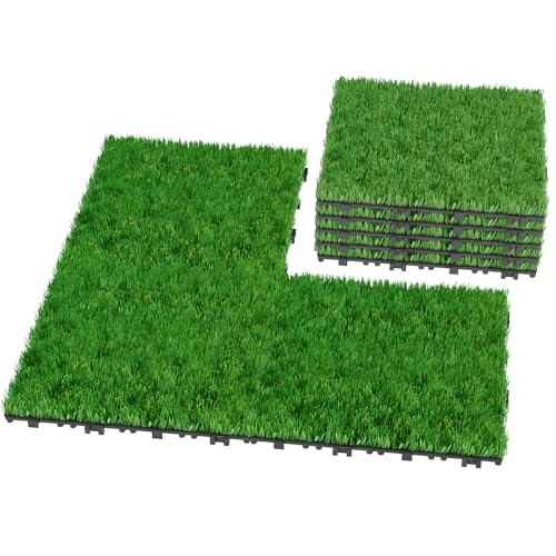 PEILU Kunstrasen Terrassenfliesen 30x30cm Rasenteppich Fliesen Balkon Klickfliese Dielen in PE Kunstgrast Terrassen aufschneidbar 11er Set Bodenfliesen für 1m² Außen Balkon Terrasse Garten Teiche von PEILU
