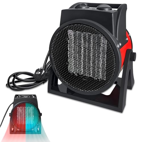 PEILU PTC Keramik Heizlüfter Elektrische Heizstrahler 2 Heizstufen + Ventilatorfunktion Elektroheizkörper mit Überhitzungsschutz & Thermostat Heizgebläse für Werkstatt Garage Zelt (2000W, Rot) von PEILU