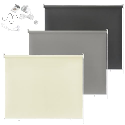 PEILU Verdunkelung Fensterrollo 140 x 140cm Verdunkelungsrollo Klemmfix Rollo Seitenzugrollo UV Schutz Klemmrollo Thermo-Rollo Außenrollos für Fenster & Tür (Grau) von PEILU