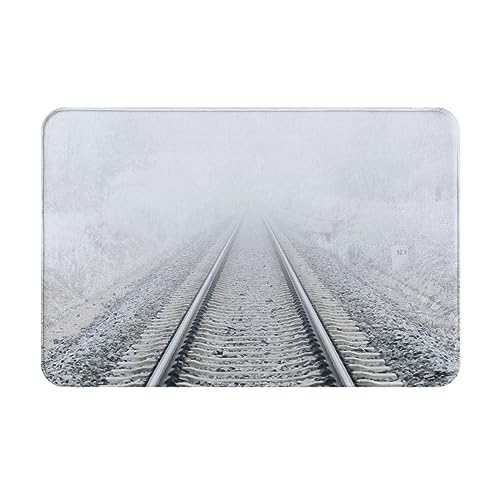 PEIXEN Eisenbahn im Nebel Fußmatte Flanell Fußmatte Lustige Bereich Teppich Rutschfest Badteppich Waschbar Willkommen Matte Indoor Outdoor Bodenmatte 40 x 60 cm von PEIXEN