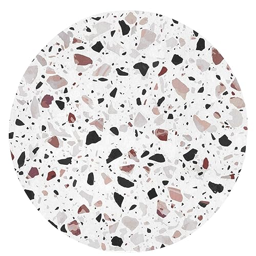 Roter Terrazzo-Teppich, rund, superweich, rund, rutschfest, Badvorleger, moderner Teppich, waschbar, Bodenmatten, ästhetisches Design für Wohnzimmer, Sofa, Schlafzimmer, 61 cm von PEIXEN