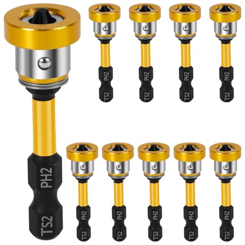 10 Stück Trockenbau Bit Aufsatz mit Tiefenanschlag, PH2 Trockenbauschrauben mit 1/4" Sechskantschaft Magnetisch Gipskarton Bit Aufsatz für Akku-Schrauber (Schwarz-Gelb) von PEIZHIYC