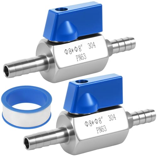 2 Stück Kugelhahn aus Edelstahl, 8mm Widerhaken Absperrventil Mini Kugelhahn Zwillingspagodenverbindung Wasserhahn Ventil für Wasser, Gas, Kraftstoff, Bewässerung (8mm) von PEIZHIYC