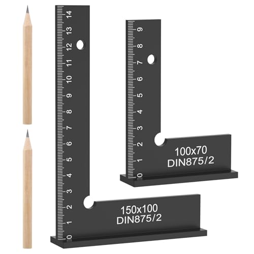 2 Stück Schlosserwinkel Set, 100x70mm und 150x100mm Zimmermannswinkel mit Messskala(cm) und Bleistift, 90 Grad Anschlagwinkel Metallwinkel für Präzise Arbeiten im Metallbau und Werkstatt von PEIZHIYC